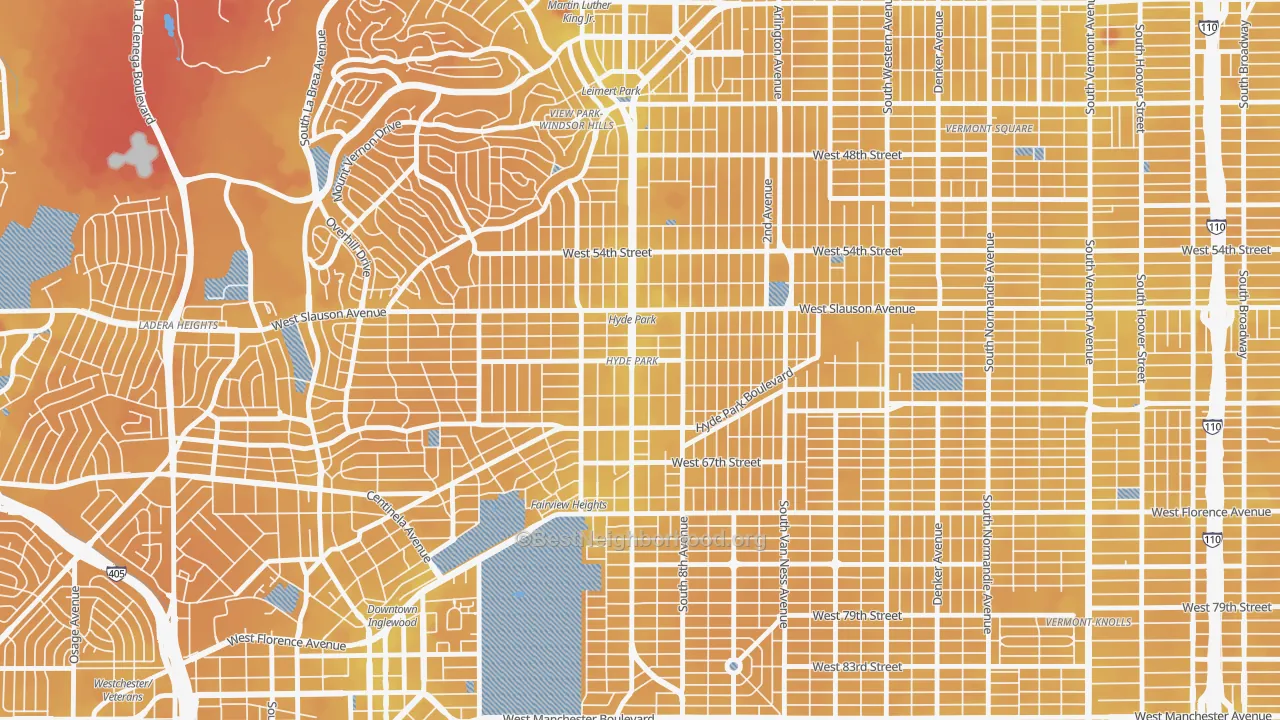 Transit Grade map of Hyde Park, Los Angeles, CA