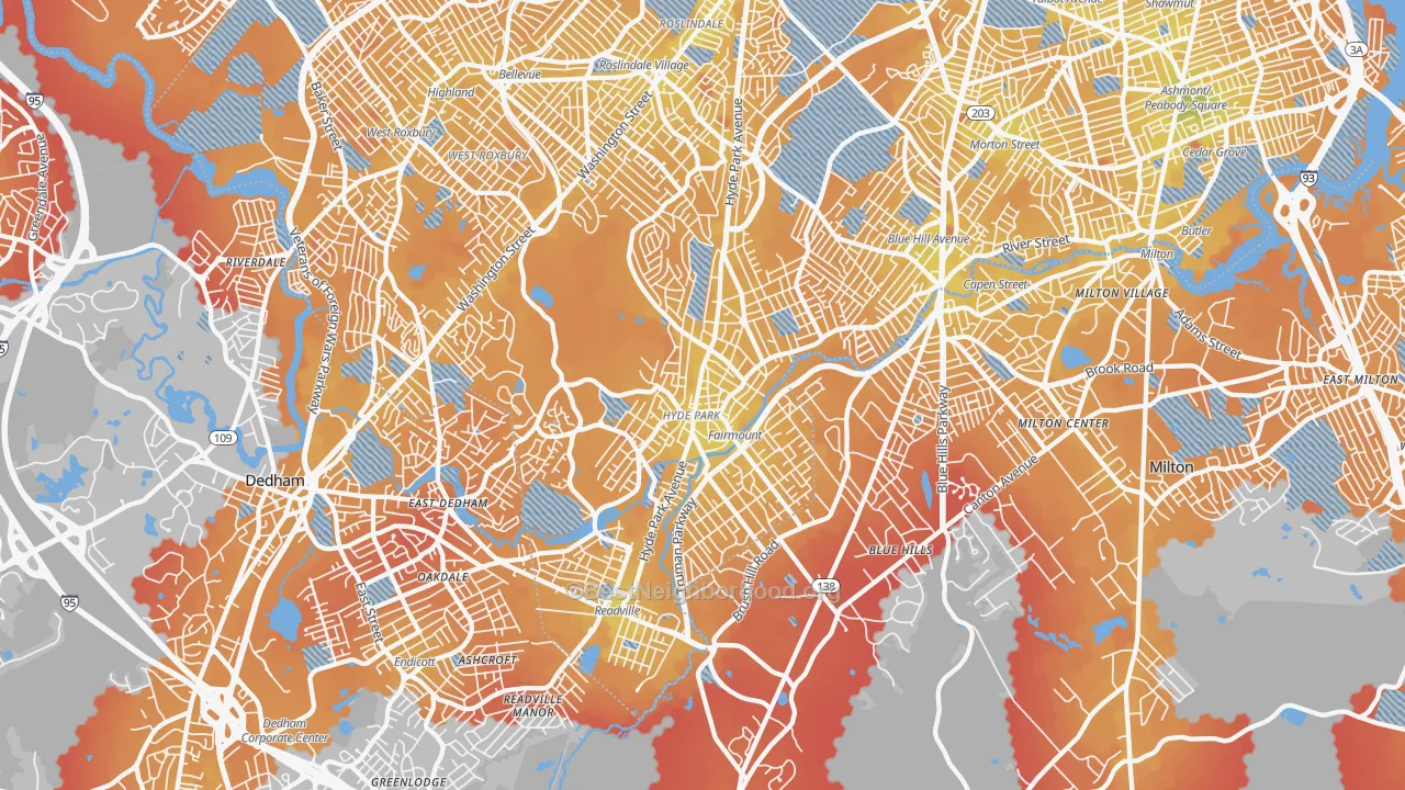 Transit Grade map of Hyde Park, MA