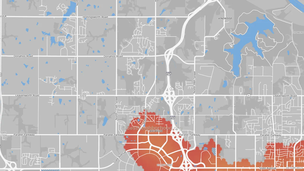 Transit Grade map of I-435 West KC-KS, Kansas City, KS
