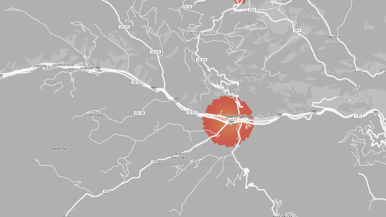 Transit Grade map of Idaho Springs, CO