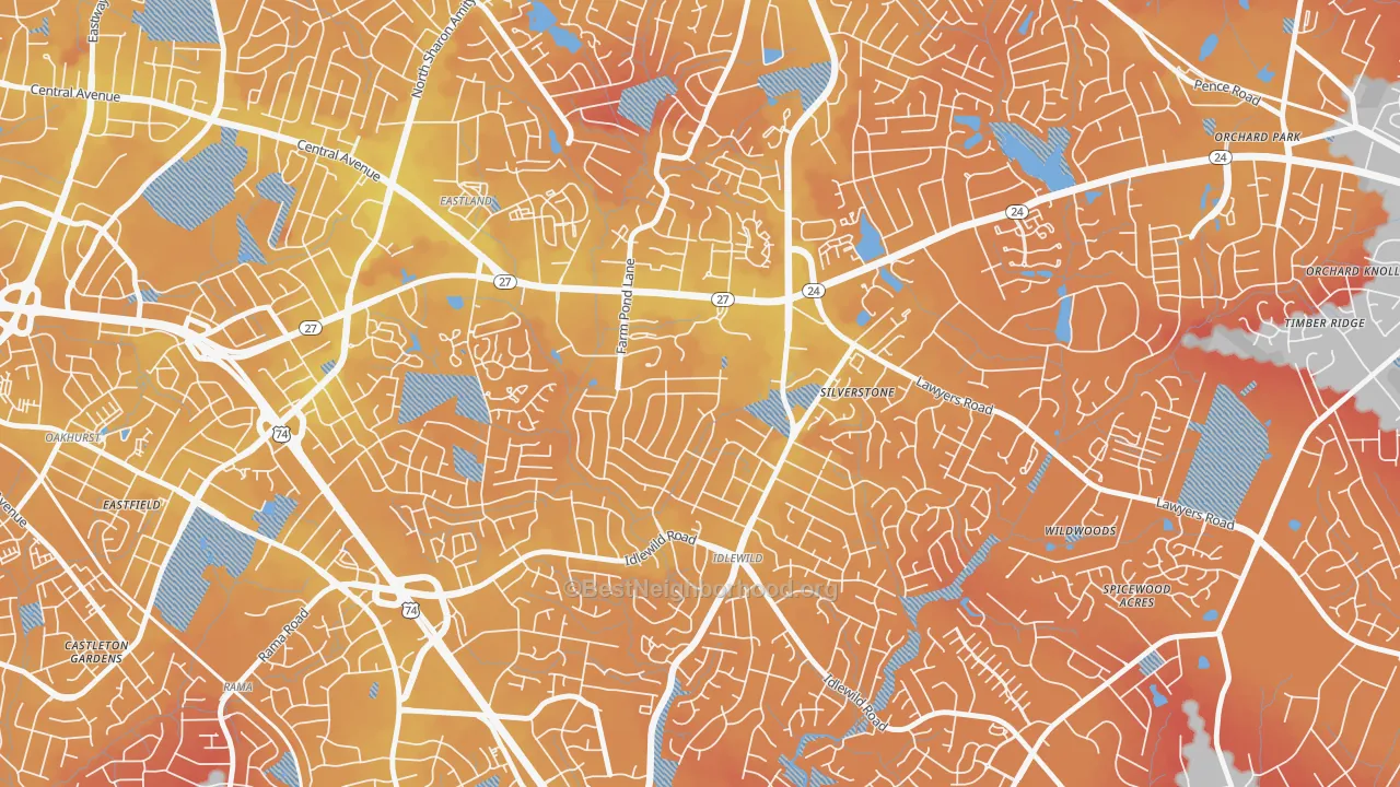 Transit Grade map of Idlewild Farms, Charlotte, NC