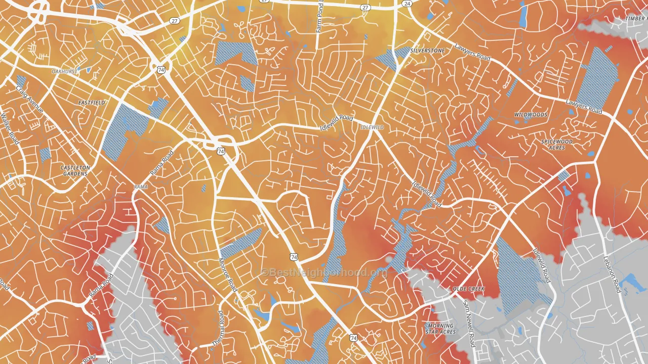 Transit Grade map of Idlewild South, Charlotte, NC