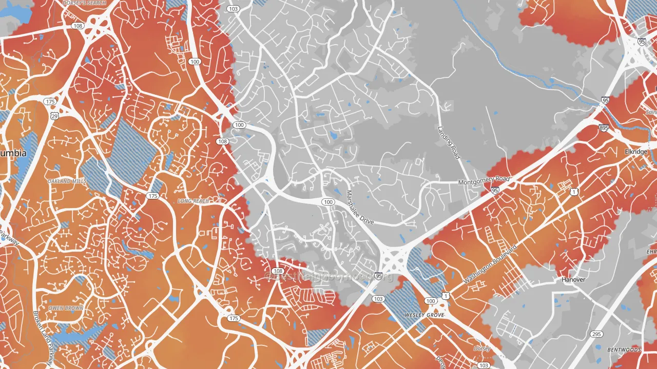 Transit Grade map of Ilchester, MD