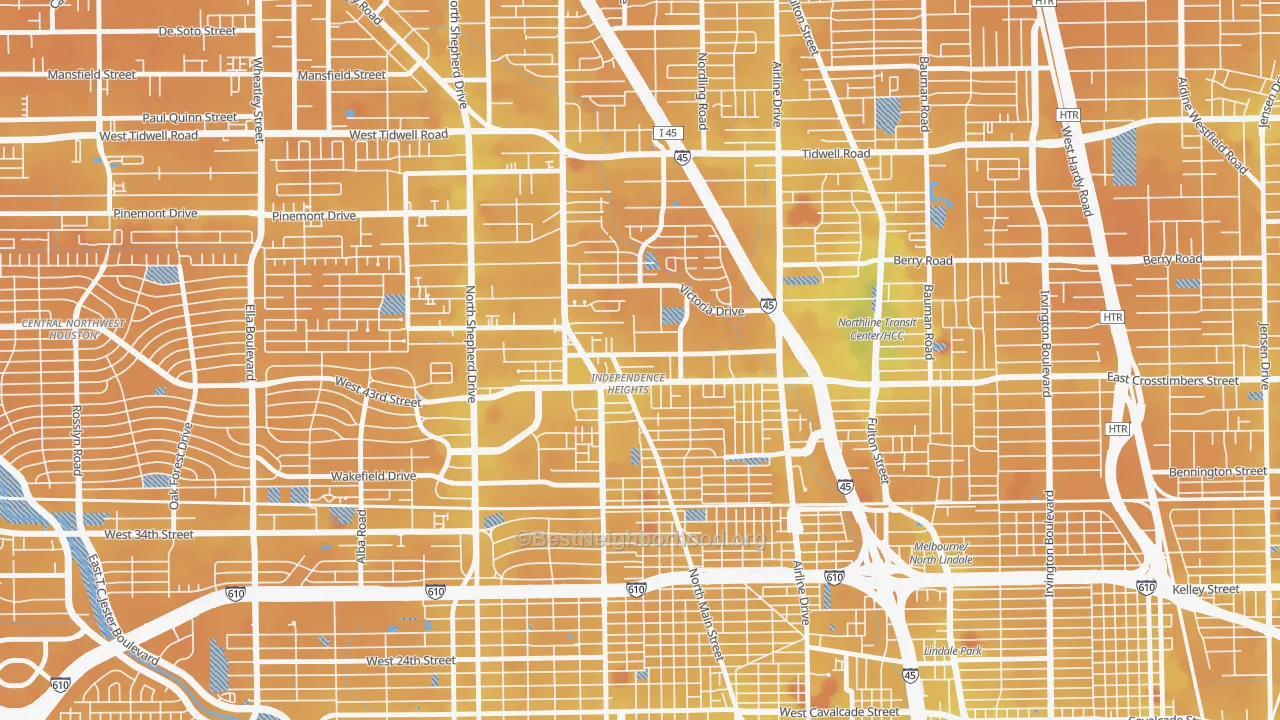 Transit Grade map of Independence Heights, Houston, TX