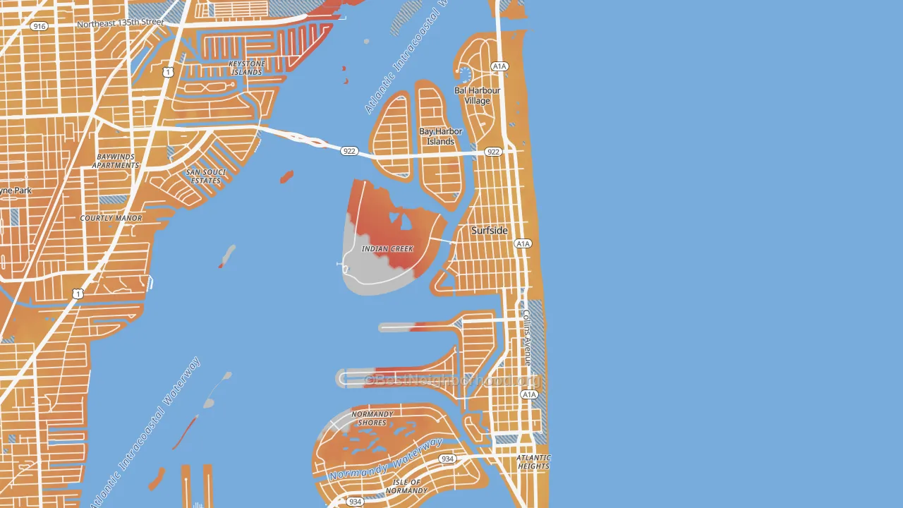 Transit Grade map of Indian Creek, FL