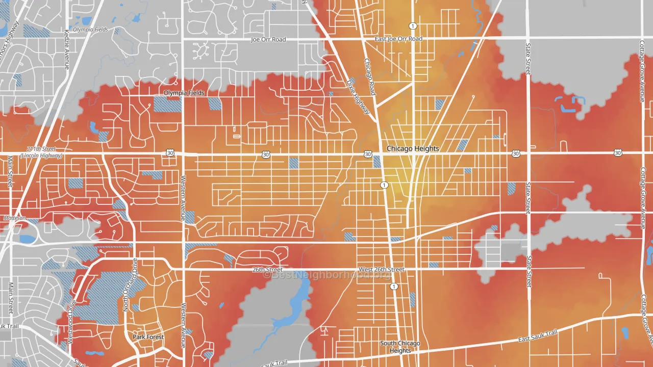 Transit Grade map of Indian Hill, Chicago Heights, IL