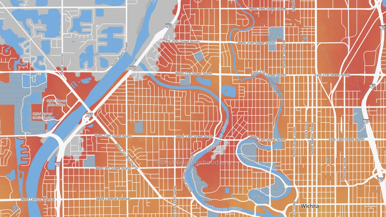 Transit Grade map of Indian Hills Riverbend, Wichita, KS