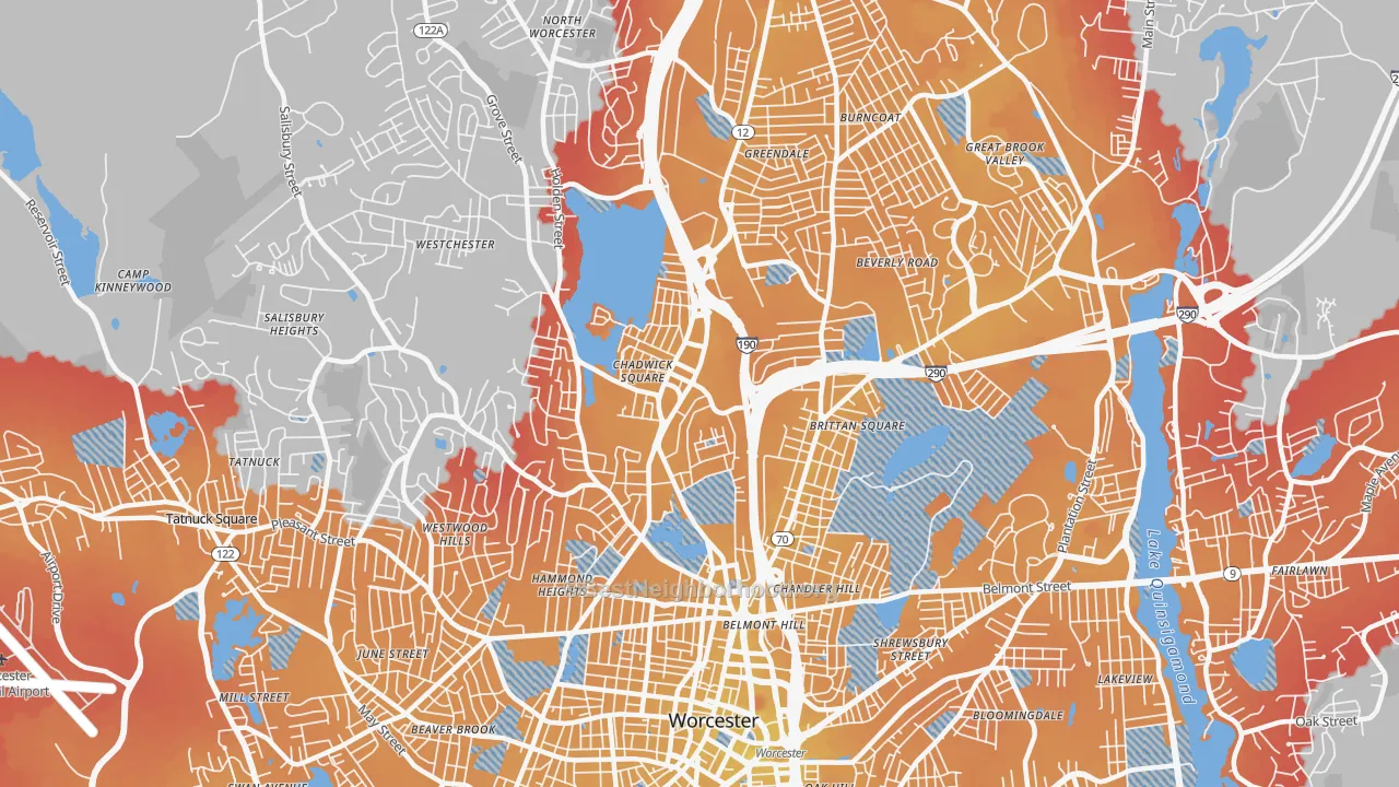 Transit Grade map of Indian Lake East, Worcester, MA
