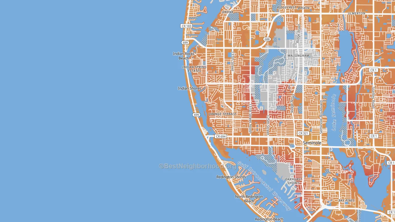 Transit Grade map of Indian Shores, FL