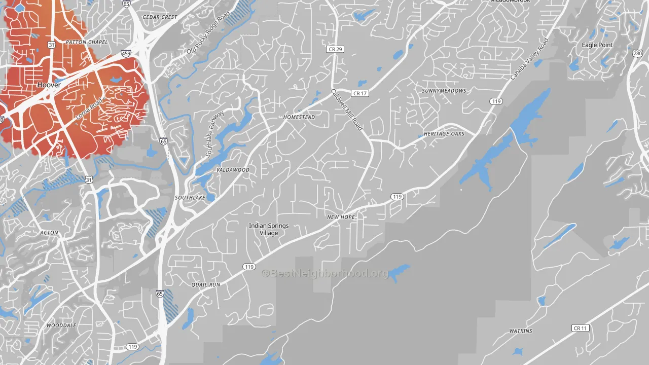 Transit Grade map of Indian Springs Village, AL