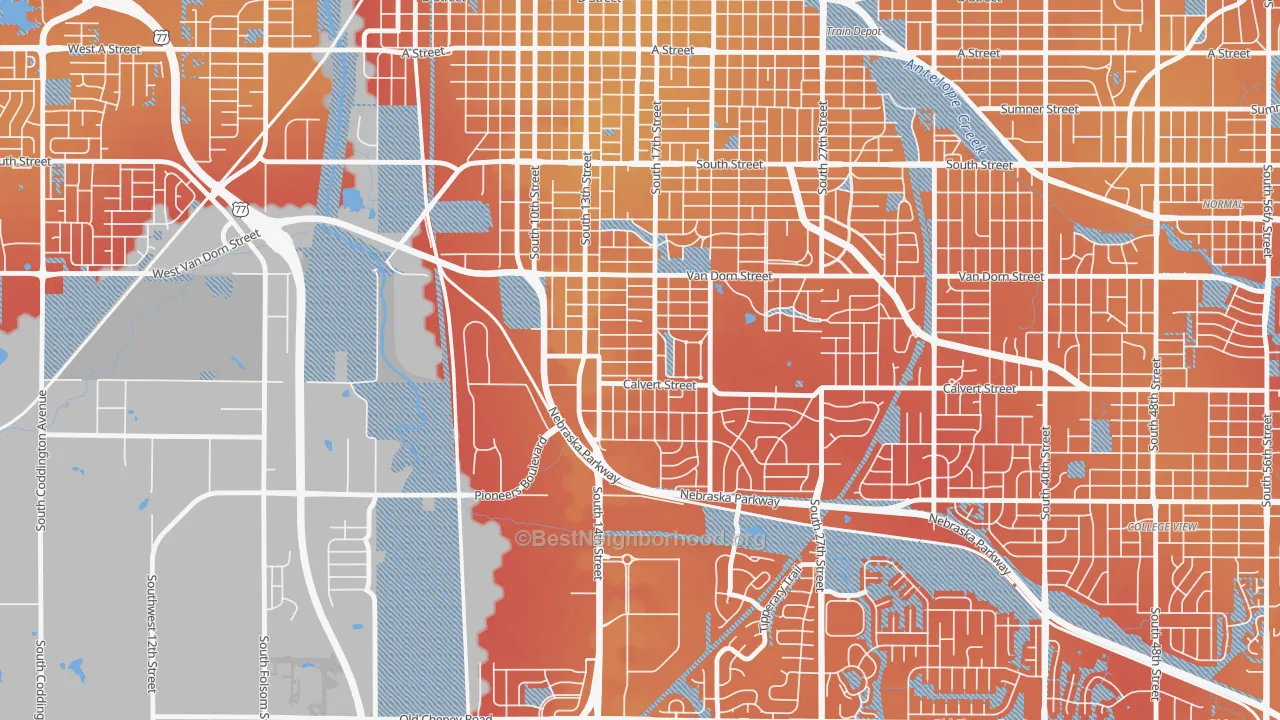 Transit Grade map of Indian Village, Lincoln, NE