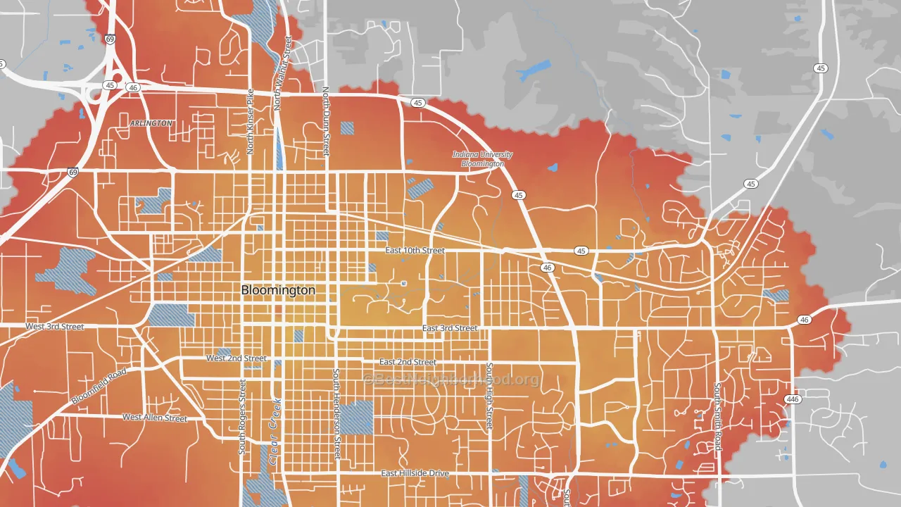 Transit Grade map of Indiana University, Bloomington, IN