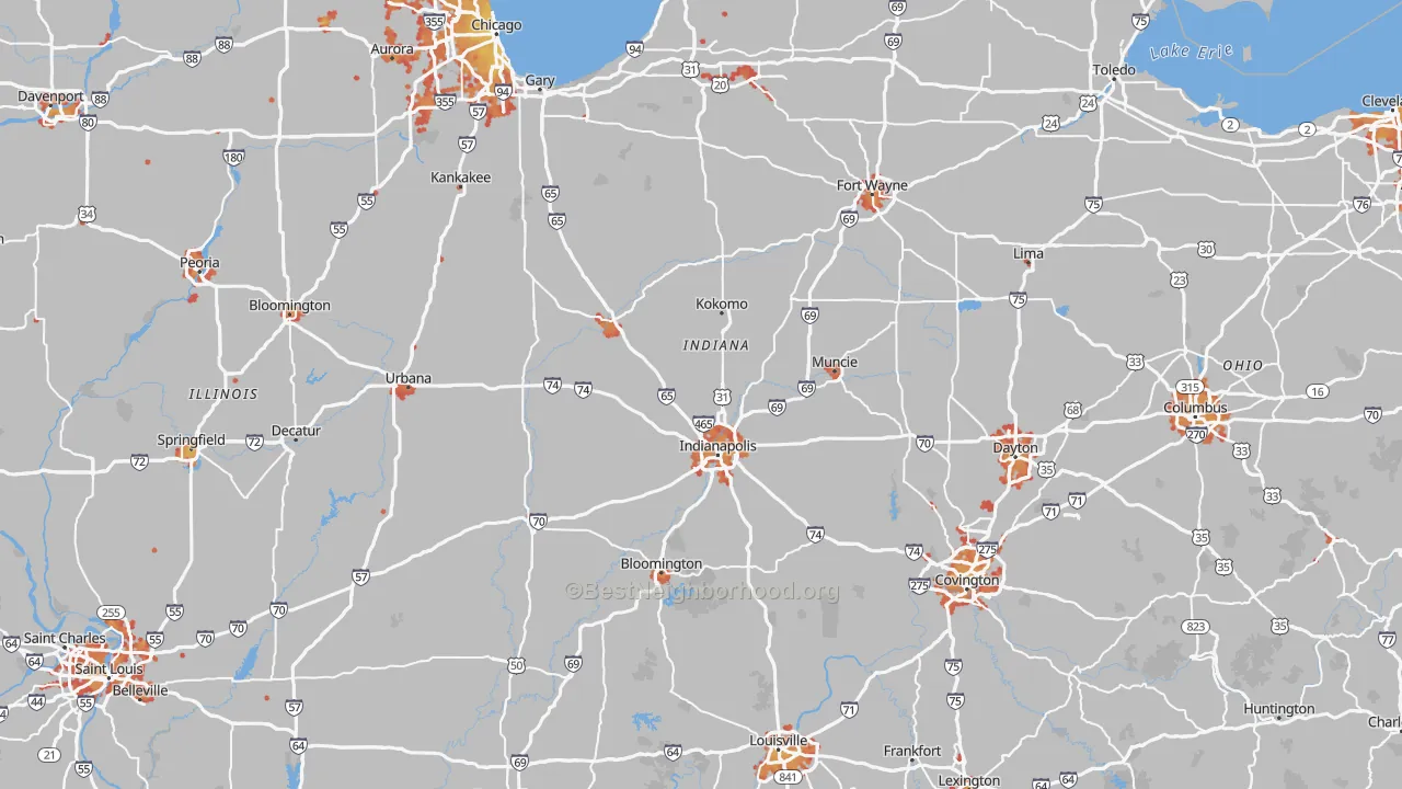 Transit Grade map of Indiana