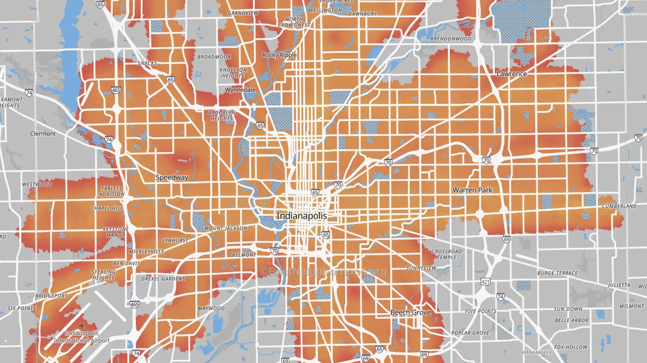 Transit Grade map of Indianapolis, IN