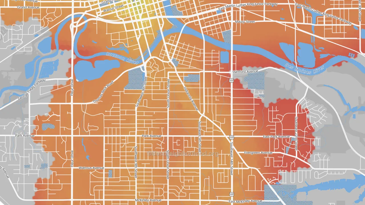 Transit Grade map of Indianola Hills, Des Moines, IA