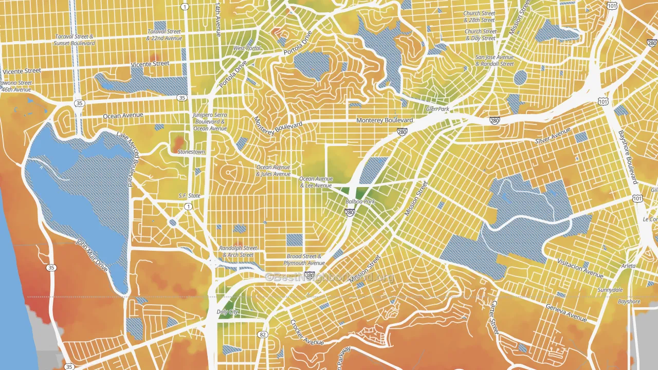 Transit Grade map of Ingleside, San Francisco, CA