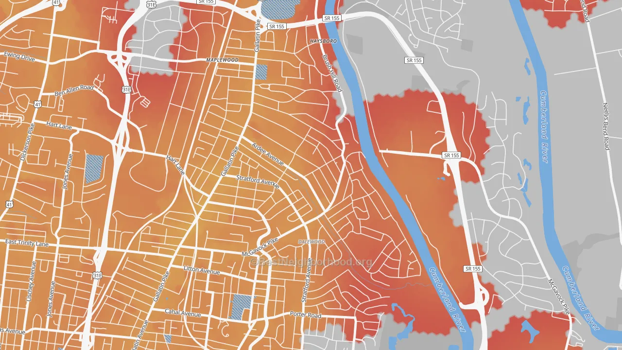 Transit Grade map of Inglewood-Riverwood, Nashville, TN
