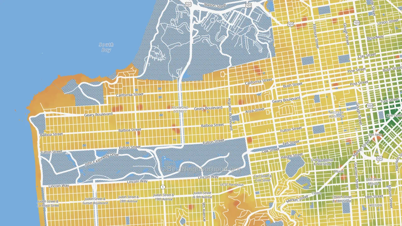 Transit Grade map of Inner Richmond, San Francisco, CA