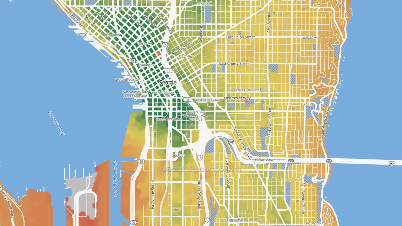 Transit Grade map of International District, Seattle, WA