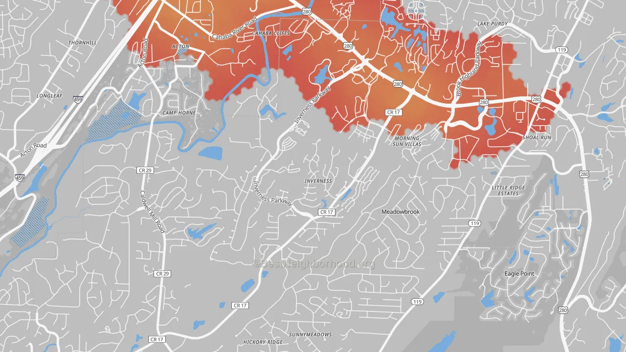 Transit Grade map of Inverness, Hoover, AL