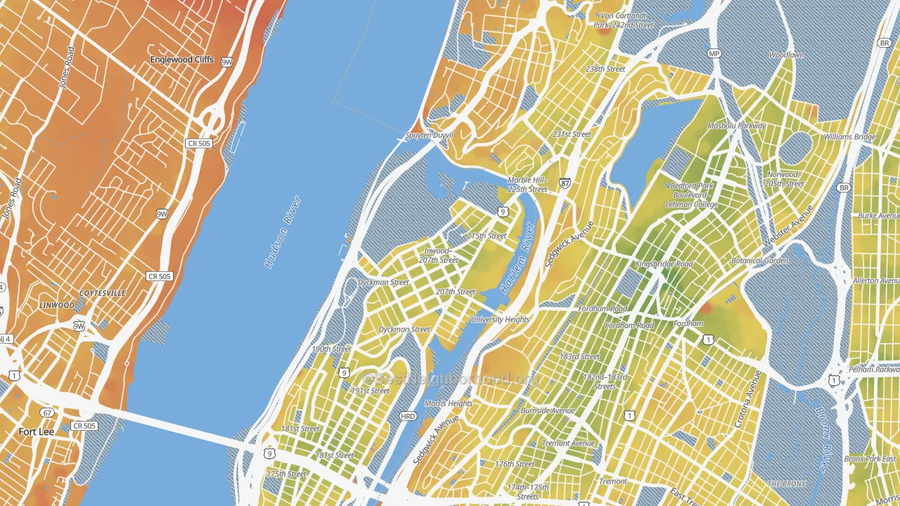 Transit Grade map of Inwood, Manhattan, NY