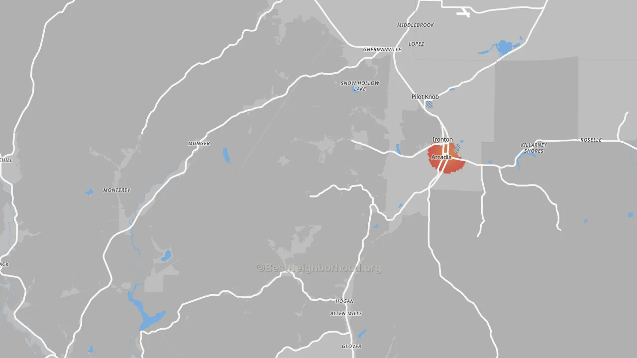 Transit Grade map of Iron County, MO