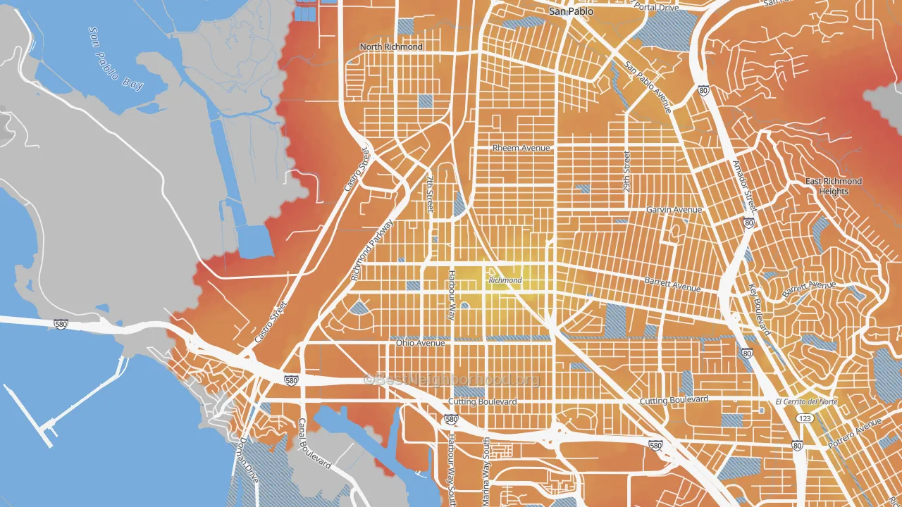Transit Grade map of Iron Triangle, Richmond, CA