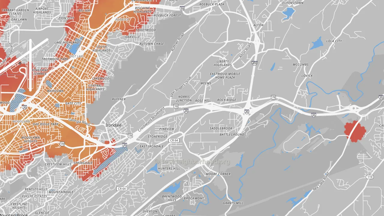 Transit Grade map of Irondale, AL