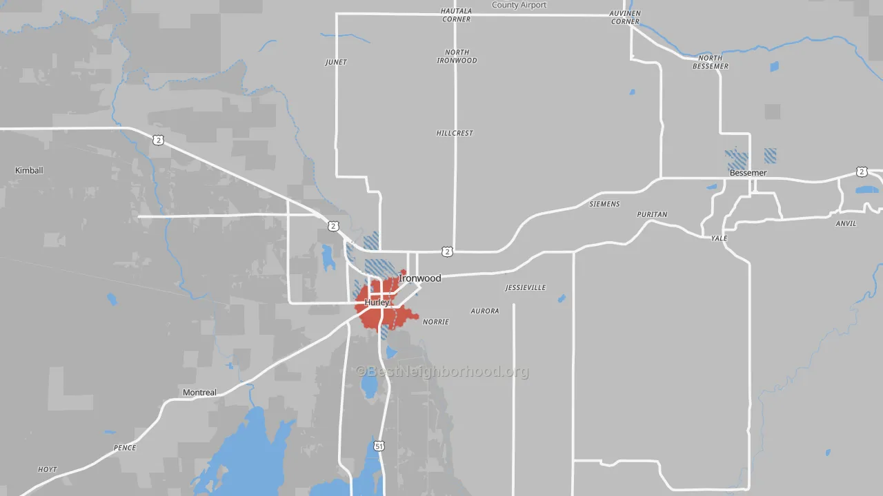 Transit Grade map of Ironwood, MI