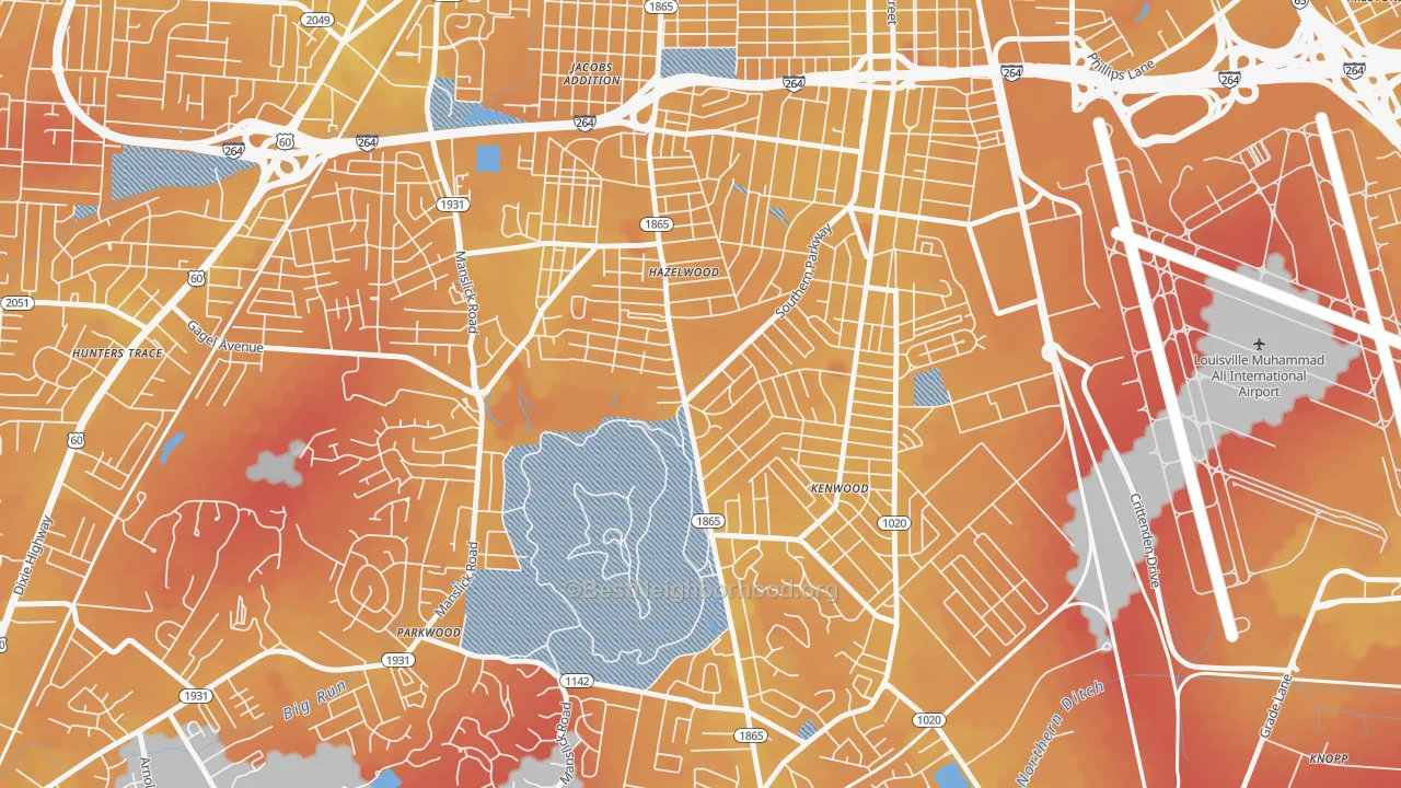 Transit Grade map of Iroquois, Louisville, KY