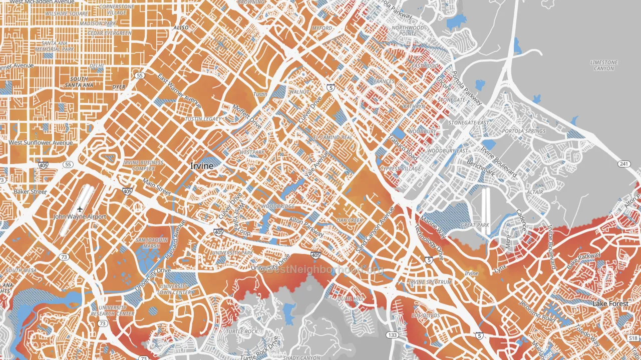Transit Grade map of Irvine, CA