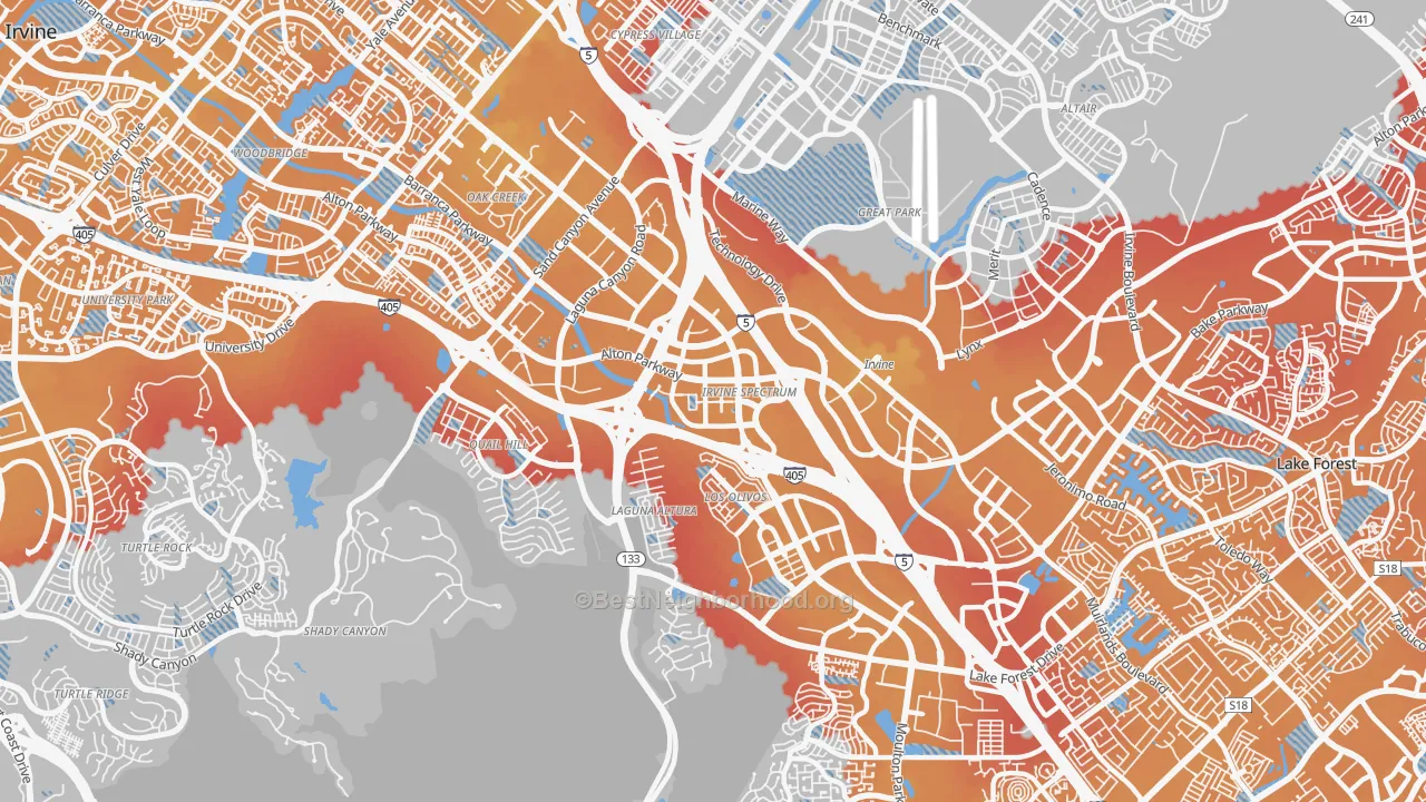 Transit Grade map of Irvine Health and Science Complex, Irvine, CA