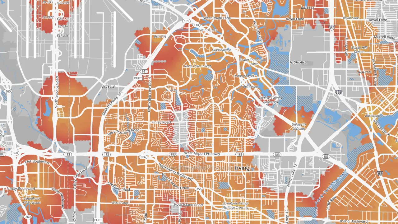 Transit Grade map of Irving, TX