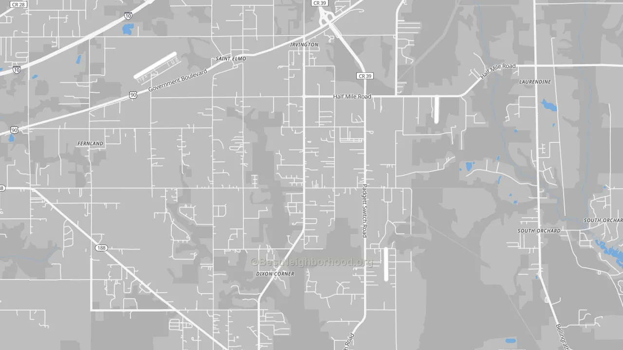 Transit Grade map of Irvington, AL