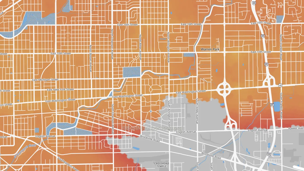 Transit Grade map of Irvington, Indianapolis, IN