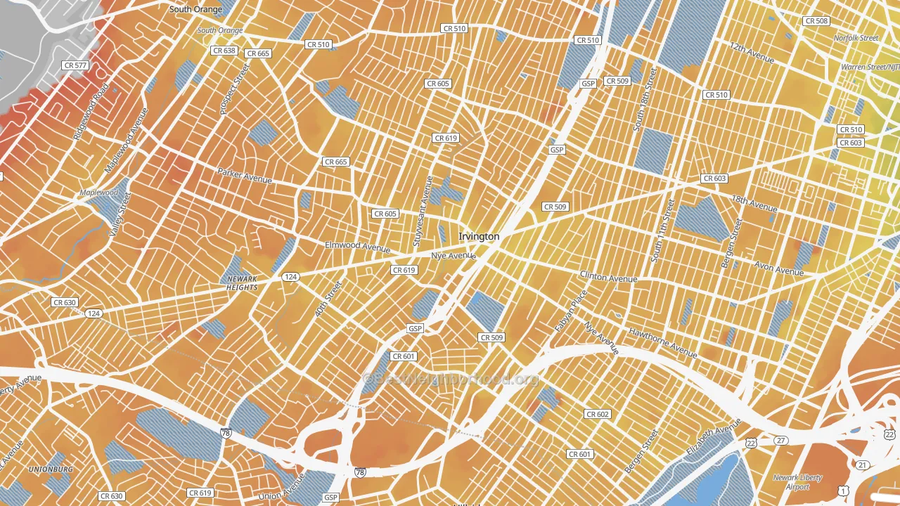 Transit Grade map of Irvington, NJ
