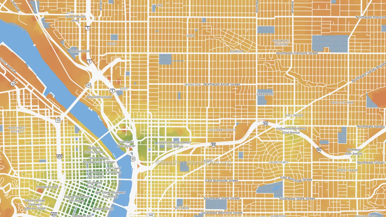 Transit Grade map of Irvington, Portland, OR