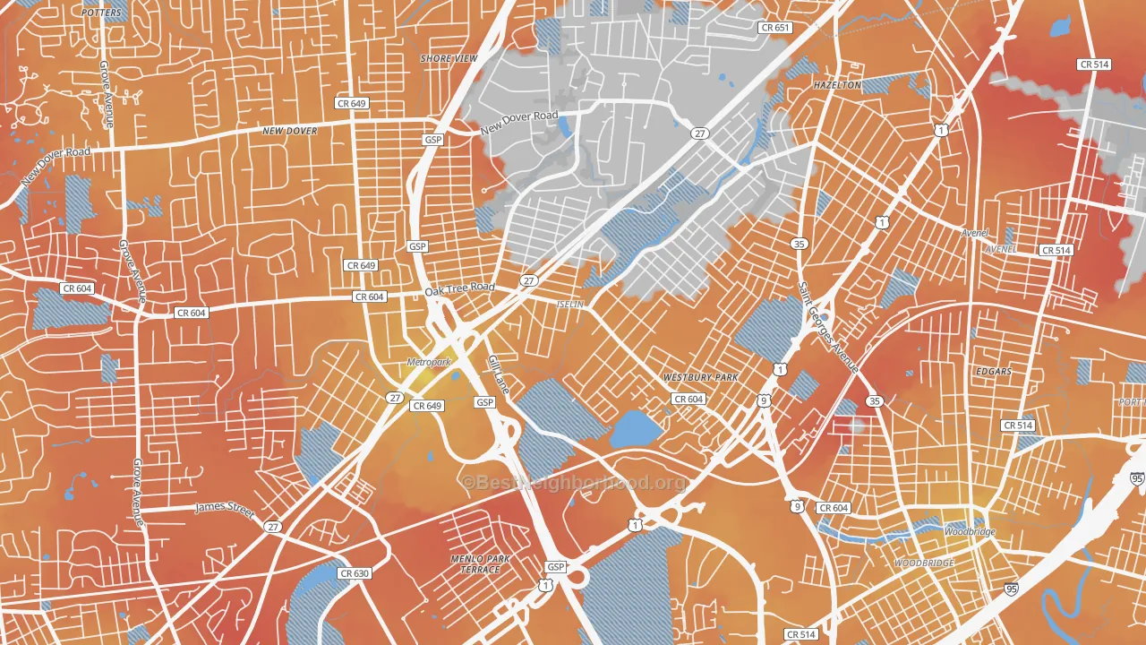Transit Grade map of Iselin, NJ