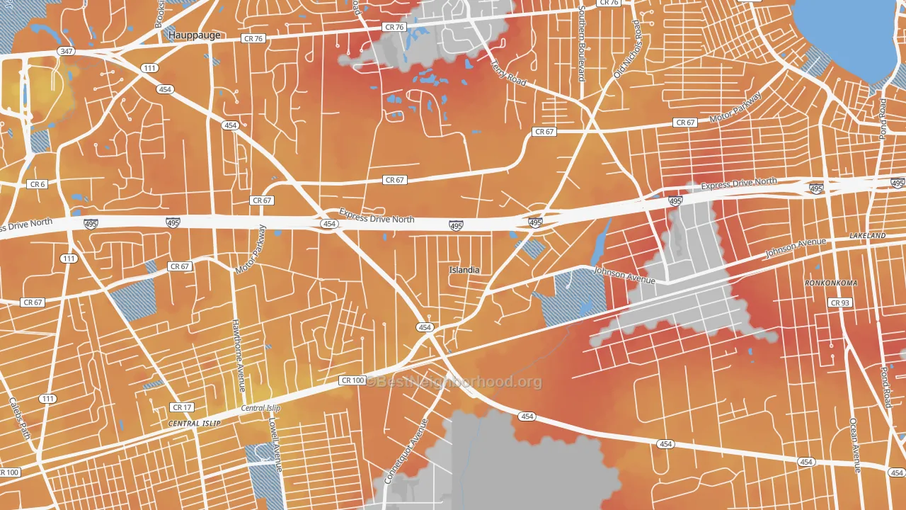 Transit Grade map of Islandia, NY