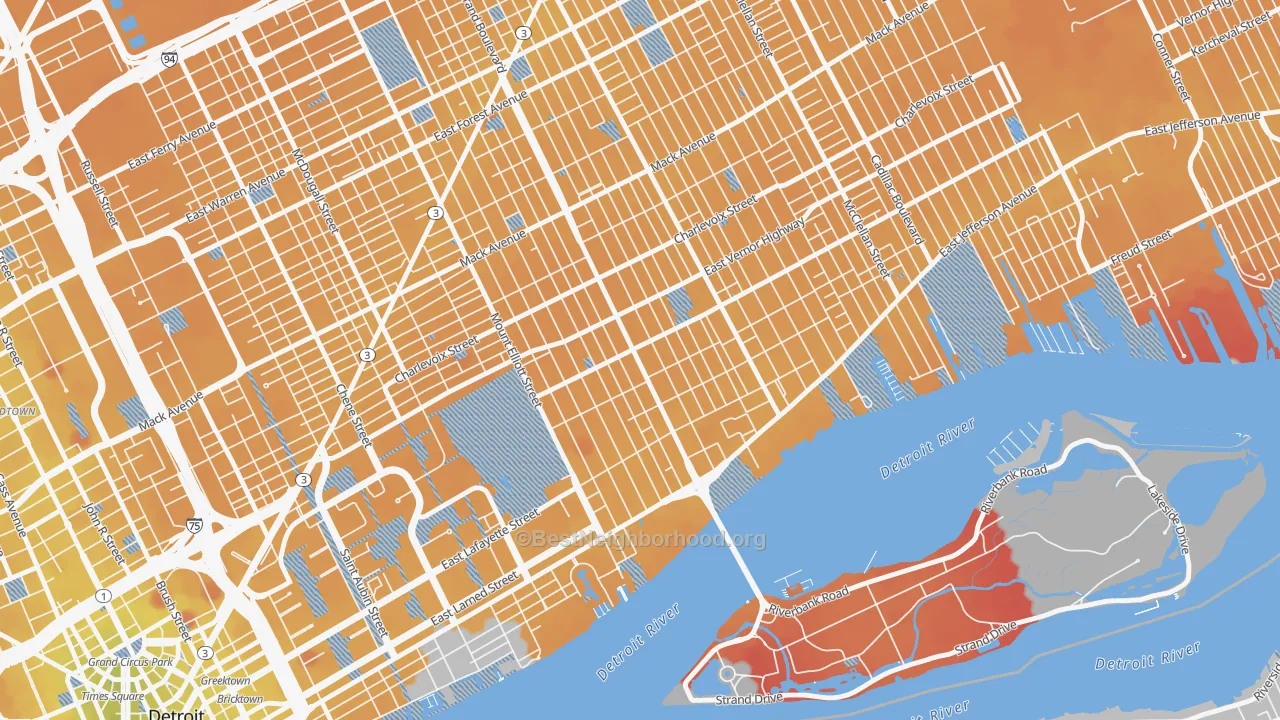 Transit Grade map of Islandview, Detroit, MI