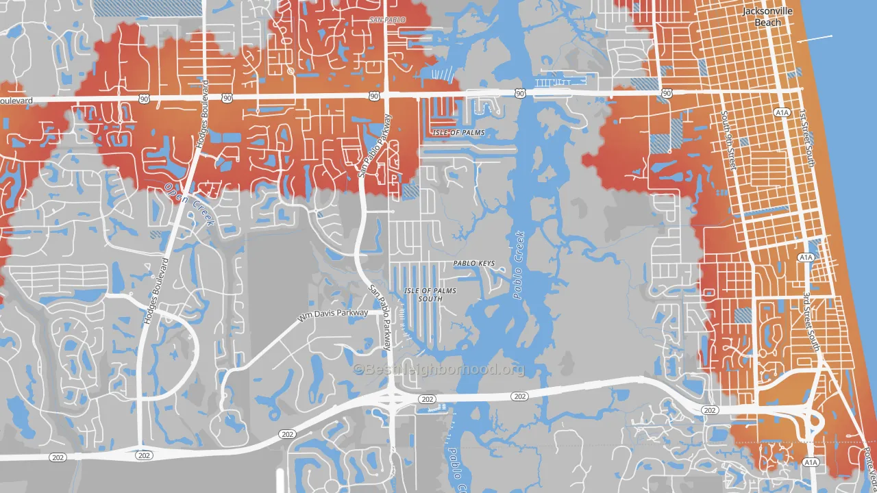 Transit Grade map of Isle of Palms, Jacksonville Beach, FL