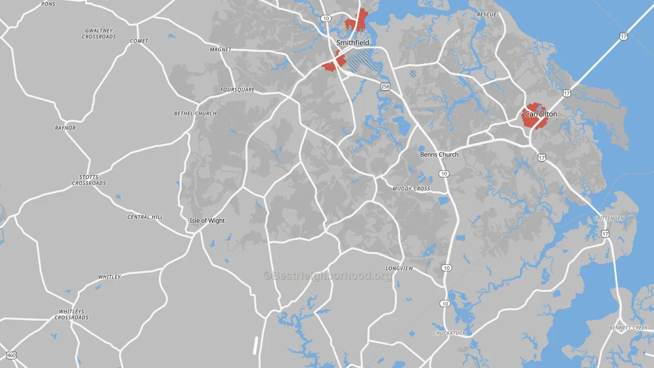 Transit Grade map of Isle of Wight County, VA