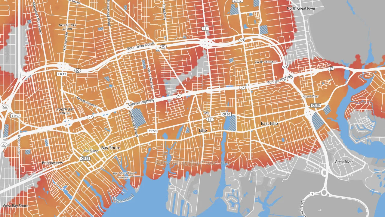 Transit Grade map of Islip, NY