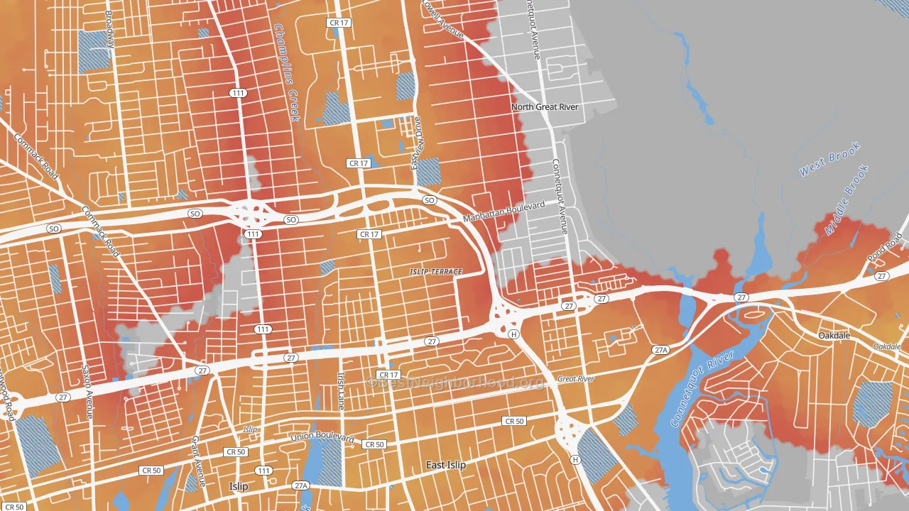 Transit Grade map of Islip Terrace, NY