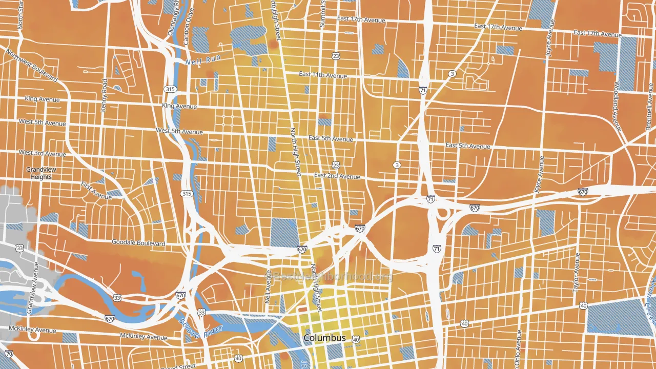 Transit Grade map of Italian Village, Columbus, OH