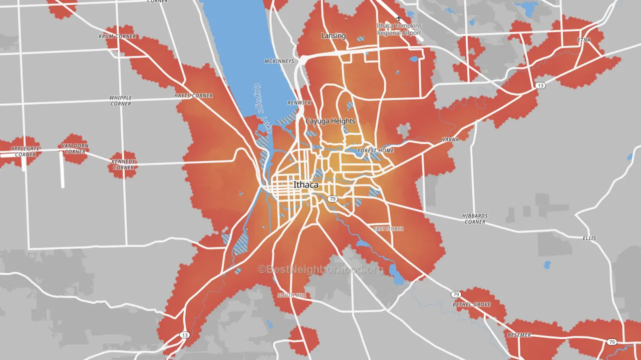 Transit Grade map of Ithaca, NY