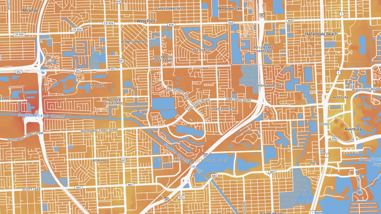 Transit Grade map of Ives Estates, FL