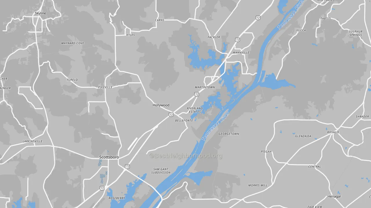 Transit Grade map of Jackson County, AL