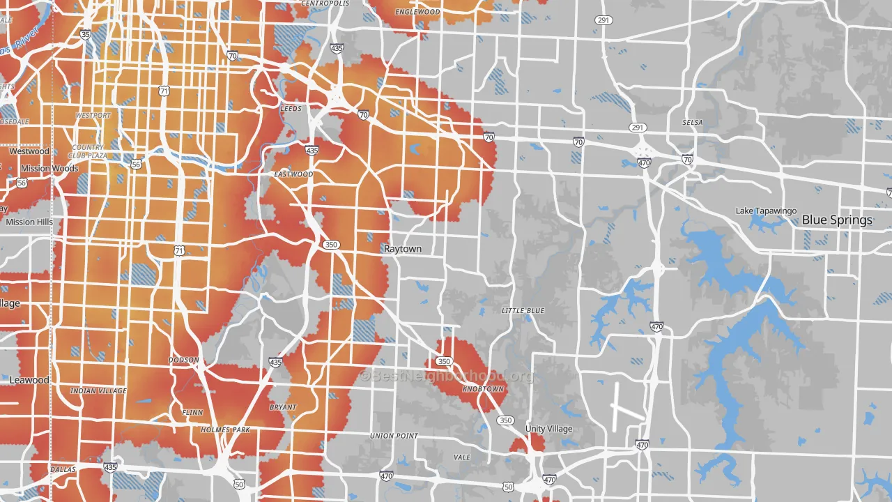Transit Grade map of Jackson County, MO