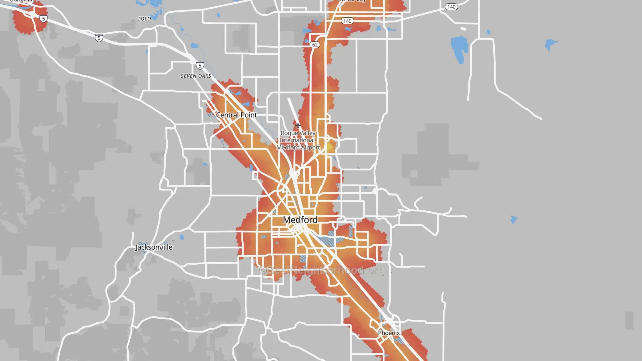 Transit Grade map of Jackson County, OR